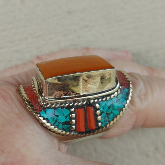Artisan Orange and Turquoise Ring - Picture 10 of 14